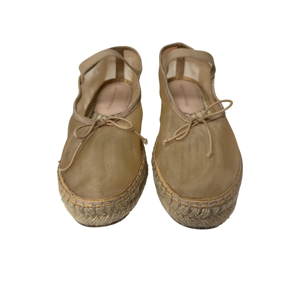 Loeffler Randall Kayla Flat Espadrilles Women 9 Mesh Tan Mary Jane Ballet Boho